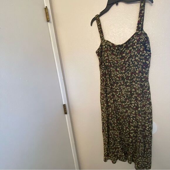 Zara micro Floral print Midi slip Dress viscose black green silky M - Picture 2 of 14